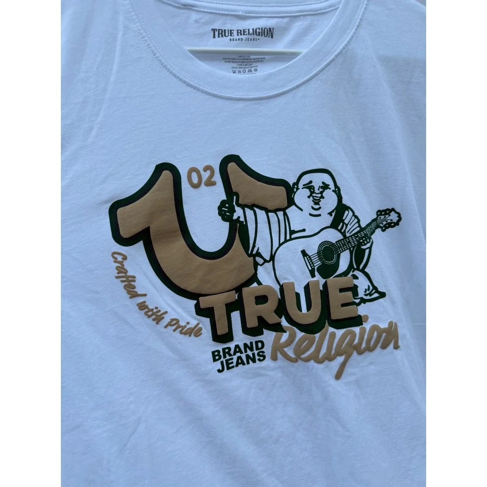 True Religion Mens Big HS Buddha SS Tee Optic White Graphic T-Shirt 700654 L